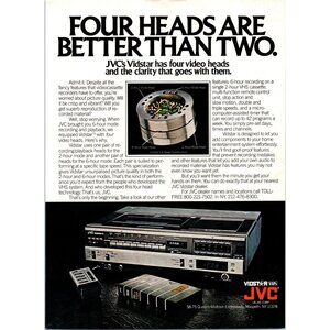 1981 JVC Vidstar 4 Head VCR Vintage Print Ad 80s High Tech Home Theater Wall Art